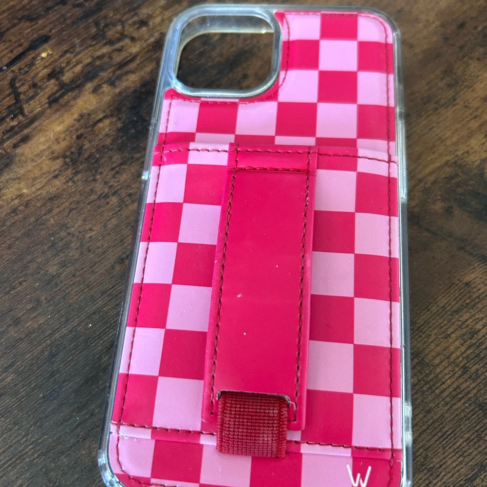 Walli Case-Pink Checkered Phone Case with Strap